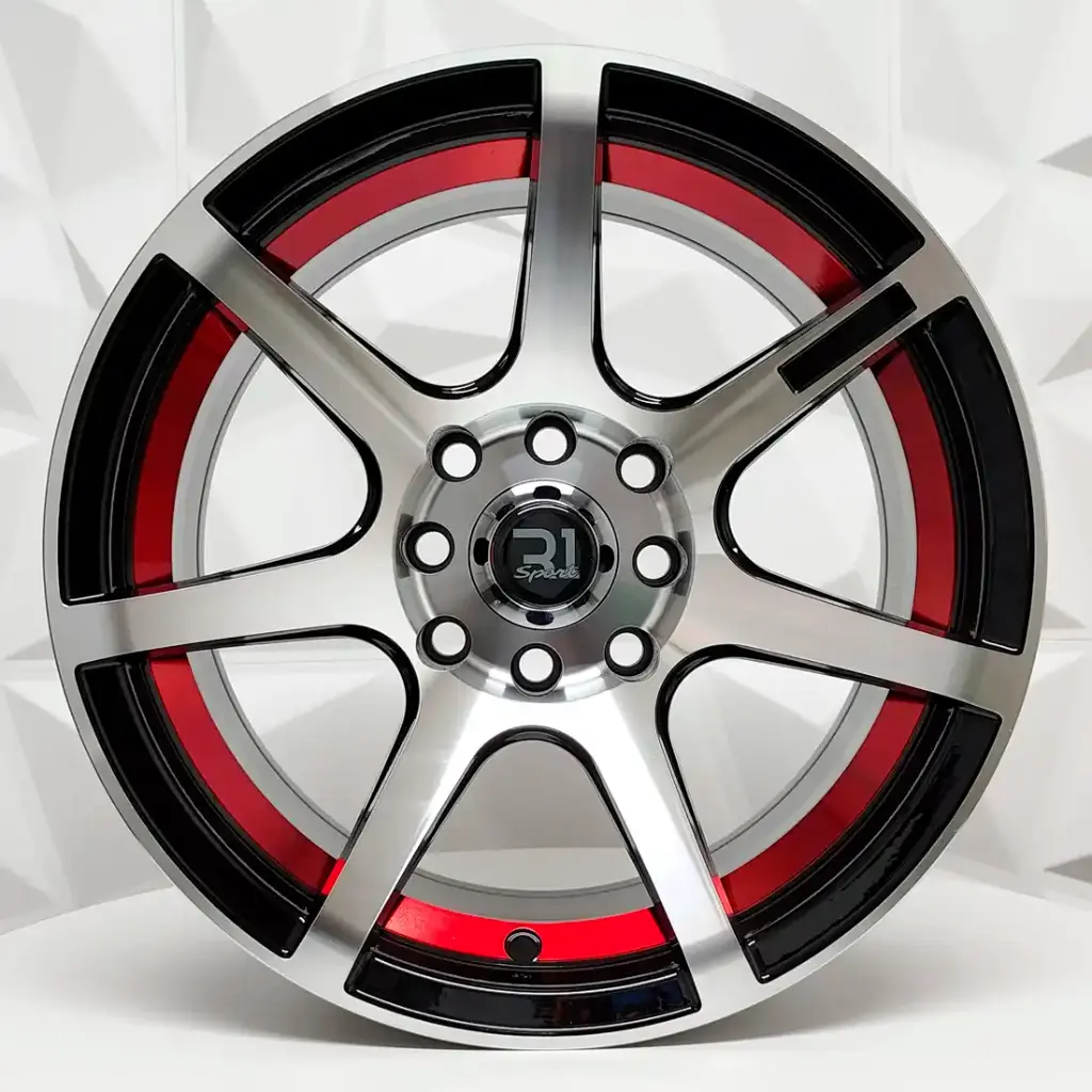 RIN 14X7 4-100/114.3 R1 SPORT 1082 BLACK MACHINE FACE+RED UNDERCUT ET0 CB73.1 